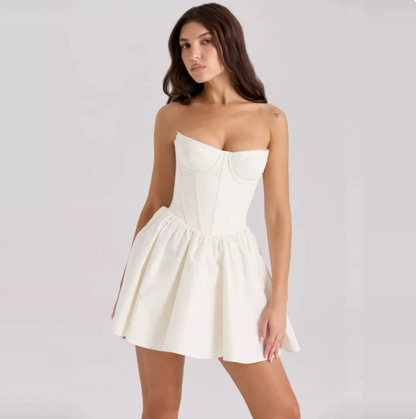 Beautiful Homecoming Dress Strapless Pleated Back to School Outfits Party Dress D7212