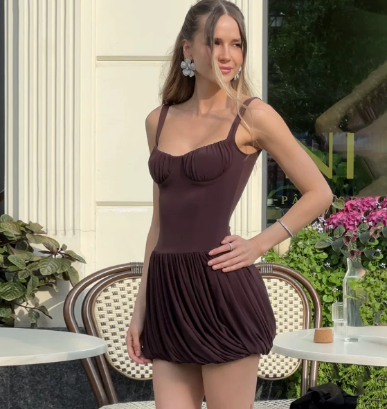 Beautiful Homecoming Dress Spaghetti Strap Pleated Back to School Outfits Party Dress D7213