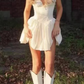 Beautiful Homecoming Dress V Neck Pleated Bowknot Back to School Outfits Party Dress D7215