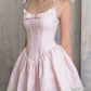 Beautiful Homecoming Dress Spaghetti Strap Pleated Bowknot Lace Back to School Outfits Party Dress D7216