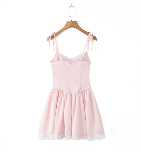 Beautiful Homecoming Dress Spaghetti Strap Pleated Bowknot Lace Back to School Outfits Party Dress D7216