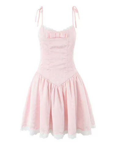 Beautiful Homecoming Dress Spaghetti Strap Pleated Bowknot Lace Back to School Outfits Party Dress D7216