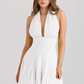 Beautiful Homecoming Dress Halter Backless Pleated Back to School Outfits Party Dress D7217