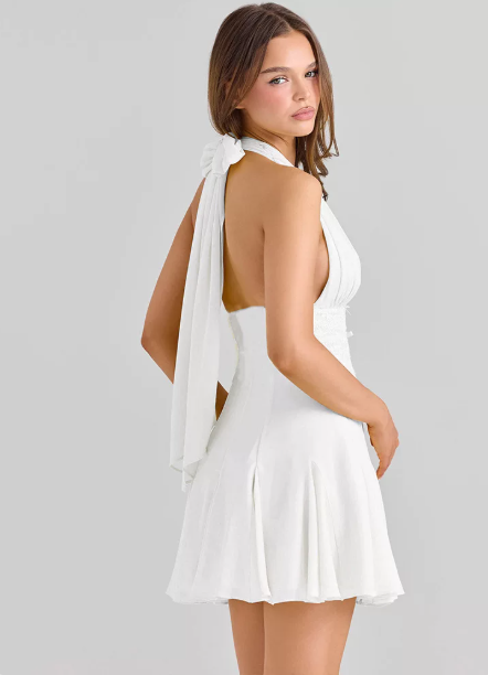 Beautiful Homecoming Dress Halter Backless Pleated Back to School Outfits Party Dress D7217