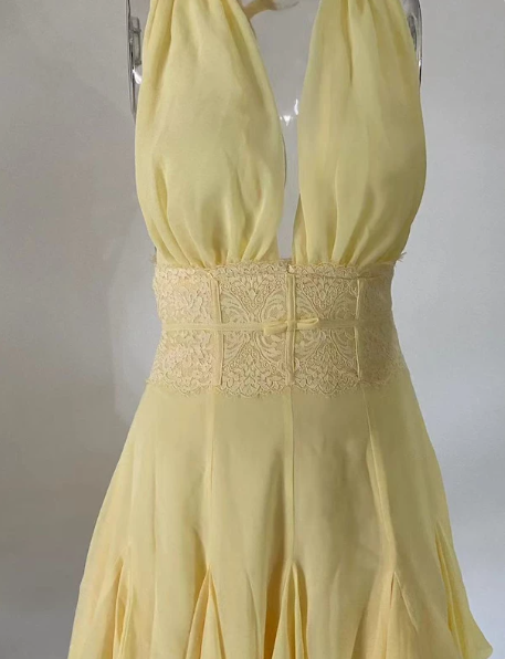 Beautiful Homecoming Dress Halter Backless Pleated Back to School Outfits Party Dress D7217