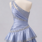 Beautiful Homecoming Dress One Shoulder Rinestone Pleated Cascade Back to School Outfits Party Dress D7223