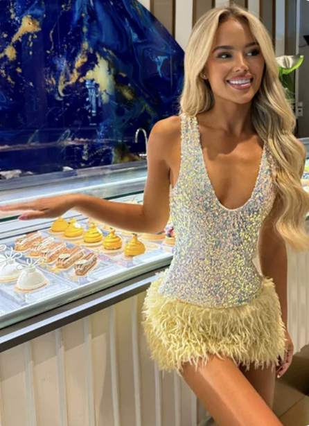 Beautiful Homecoming Dress V Neck Sequins Back to School Outfits Party Dress D7250