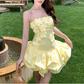 Beautiful Homecoming Dress Strapless Flower Pleated Cascade Back to School Outfits Party Dress D7251
