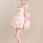 Beautiful Homecoming Dress Strapless Flower Pleated Rinestone Bowknot Back to School Outfits Party Dress D7252