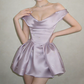Beautiful Homecoming Dress Off the Shoulder Pleated Rinestone Back to School Outfits Party Dress D7254