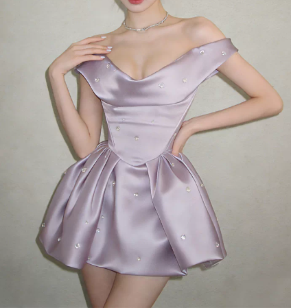 Beautiful Homecoming Dress Off the Shoulder Pleated Rinestone Back to School Outfits Party Dress D7254