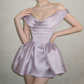 Beautiful Homecoming Dress Off the Shoulder Pleated Rinestone Back to School Outfits Party Dress D7254