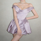 Beautiful Homecoming Dress Off the Shoulder Pleated Rinestone Back to School Outfits Party Dress D7254