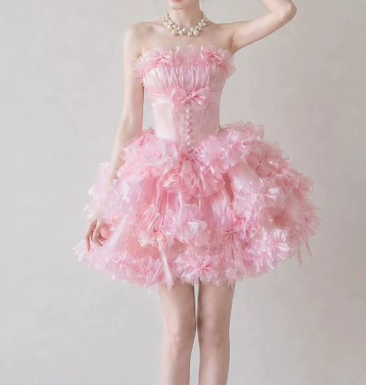 Beautiful Homecoming Dress Strapless Pleated Bowknot Cascade Back to School Outfits Party Dress D7255