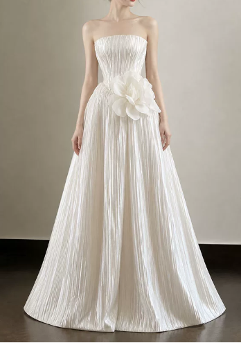 Elegant Wedding Dress Strapless Pleated Flower A Line Wedding Dress Prom Dress D7256