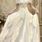 Elegant Wedding Dress Off the Shoulder Pleated Lace Applique Bowknot Beading A Line Wedding Dress Prom Dress D7258