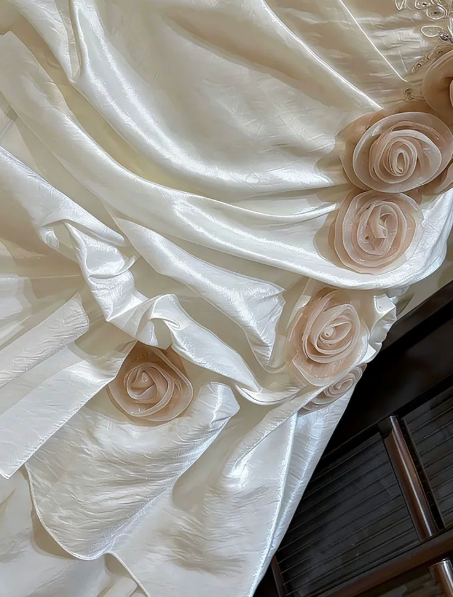 Elegant Wedding Dress Sweetheart Pleated Cascade Flower Wedding Dress Prom Dress D7261