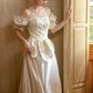 Elegant Wedding Dress Off the Shoulder Bateau Pleated Applique Lace Wedding Dress Prom Dress D7262