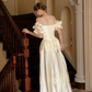 Elegant Wedding Dress Off the Shoulder Bateau Pleated Applique Lace Wedding Dress Prom Dress D7262