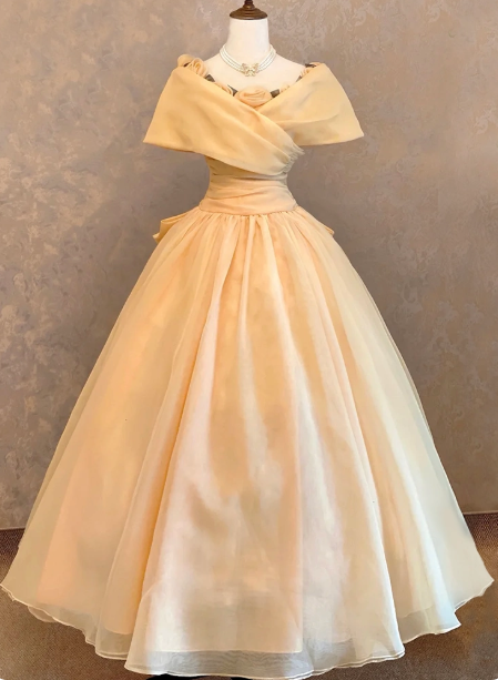 Elegant Wedding Dress Portrait Pleated Flower Bowknot Wedding Dress Prom Dress D7263