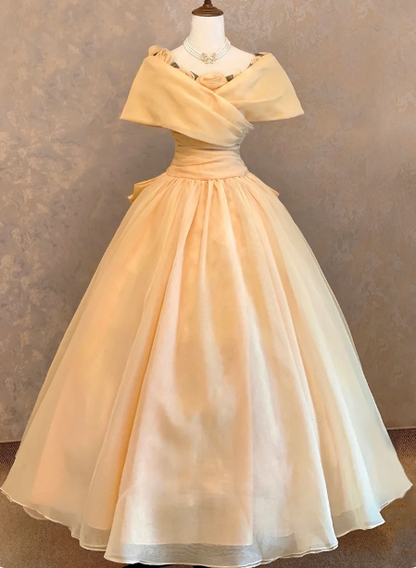 Elegant Wedding Dress Portrait Pleated Flower Bowknot Wedding Dress Prom Dress D7263