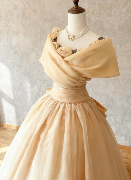 Elegant Wedding Dress Portrait Pleated Flower Bowknot Wedding Dress Prom Dress D7263