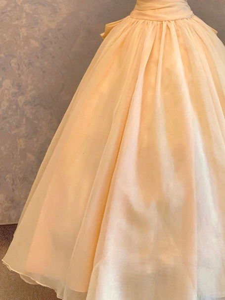 Elegant Wedding Dress Portrait Pleated Flower Bowknot Wedding Dress Prom Dress D7263