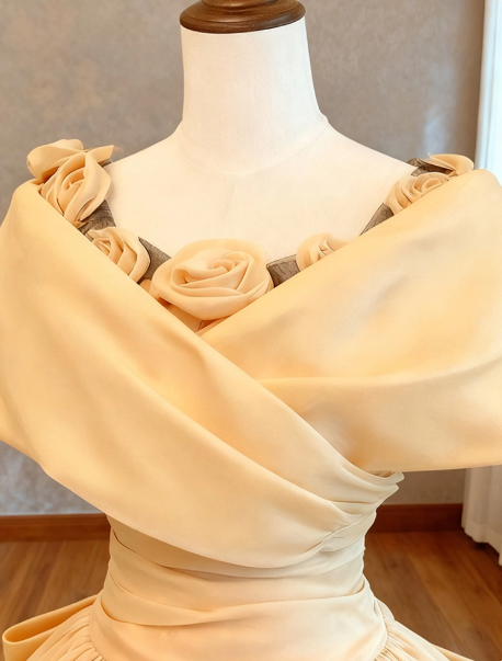 Elegant Wedding Dress Portrait Pleated Flower Bowknot Wedding Dress Prom Dress D7263