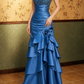 Stunning Prom Dress Strapless Pleated Flower Rinestone Gala Dress Evening Dress   D7264