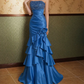 Stunning Prom Dress Strapless Pleated Flower Rinestone Gala Dress Evening Dress   D7264