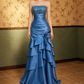 Stunning Prom Dress Strapless Pleated Flower Rinestone Gala Dress Evening Dress   D7264