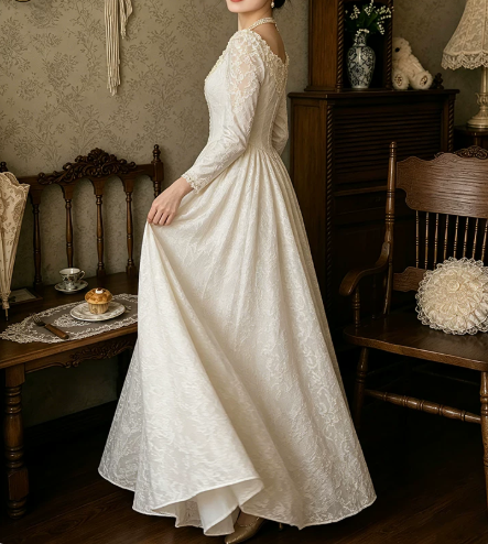 Elegant Wedding Dress V Neck Pleated Applique Wedding Dress D7265