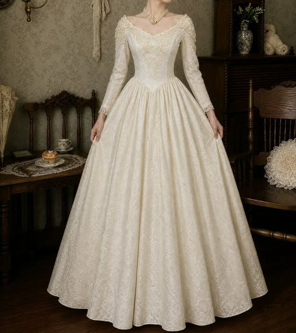 Elegant Wedding Dress V Neck Pleated Applique Wedding Dress D7265