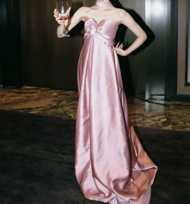 Stunning Prom Dress Strapless Pleated Flower Gala Dress Evening Dress   D7266