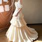 Elegant Wedding Dress Off the Shoulder Flower Pleated Cascade Applique Wedding Dress Prom Dress D7270