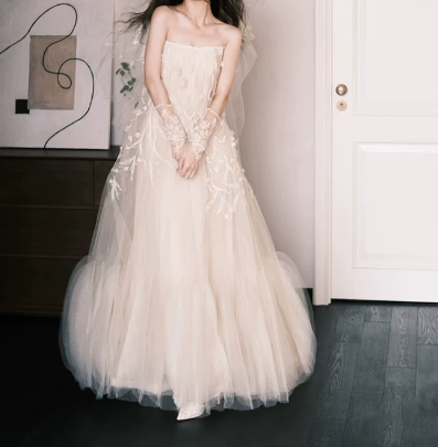 Elegant Wedding Dress Strapless Tulle Applique Wedding Dress Prom Dress D7271