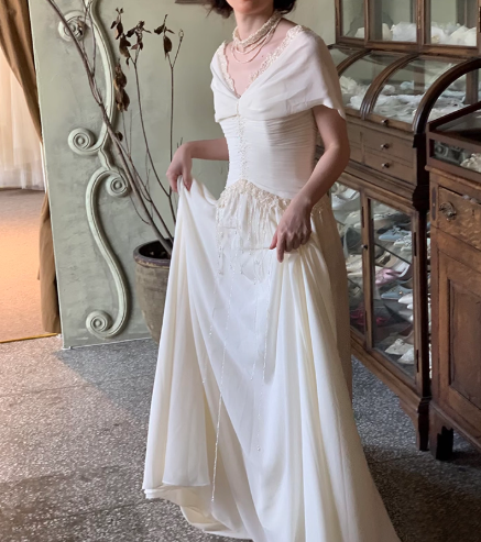 Elegant Wedding Dress Portrait Tulle Lace Tassel Wedding Dress D7272