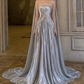 Elegant Long Prom Dress Strapless Applique Stole Pleated Party Dress D7273