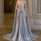 Elegant Long Prom Dress Strapless Applique Stole Pleated Party Dress D7273