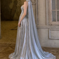 Elegant Long Prom Dress Strapless Applique Stole Pleated Party Dress D7273