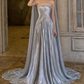 Elegant Long Prom Dress Strapless Applique Stole Pleated Party Dress D7273