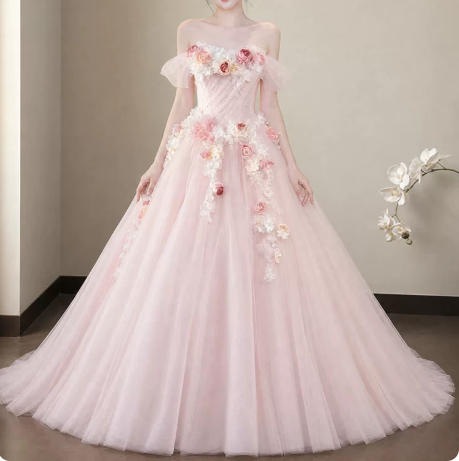 Stunning Prom Dress Off the Shoulder Flower Tulle Gala Dress Evening Dress   D7275
