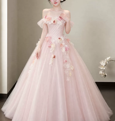 Stunning Prom Dress Off the Shoulder Flower Tulle Gala Dress Evening Dress   D7275