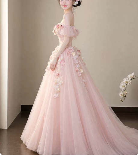 Stunning Prom Dress Off the Shoulder Flower Tulle Gala Dress Evening Dress   D7275