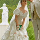 Elegant Wedding Dress V Neck Applique Pleated Flower Wedding Dress D7277