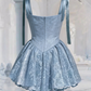Beautiful Homecoming Dress Square Pleated Back to School Outfits Party Dress D7284