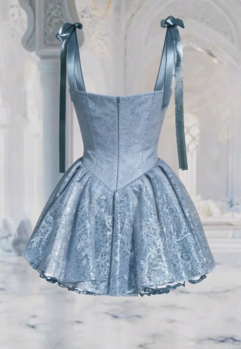 Beautiful Homecoming Dress Square Pleated Back to School Outfits Party Dress D7284