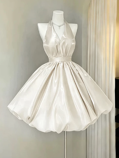 Charming Homecoming Dress Halter Pleated Back to School Outfits Party Dress D7296