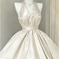 Charming Homecoming Dress Halter Pleated Back to School Outfits Party Dress D7296
