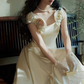 Elegant Wedding Dress Square Flower Pleated Prom Dress Wedding Dress D7300
